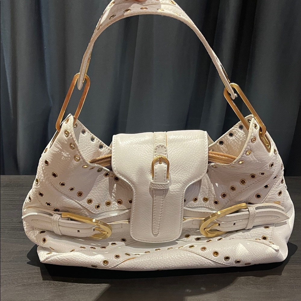 Jimmy Choo White and Gold Studded Shoulder Bag